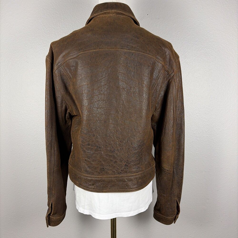 Vintage Vakko Womens Trucker Style Leather Jacket Small Brown Casual Cool Girl - Picture 2 of 7